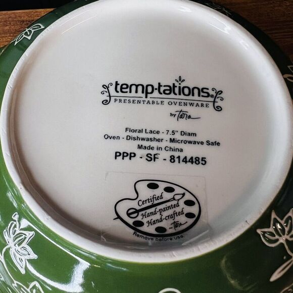 3 Temptations Temp-tations 7.5” Soup Pasta Bowl Scallop Edge Floral Lace GREEN - Picture 6 of 8